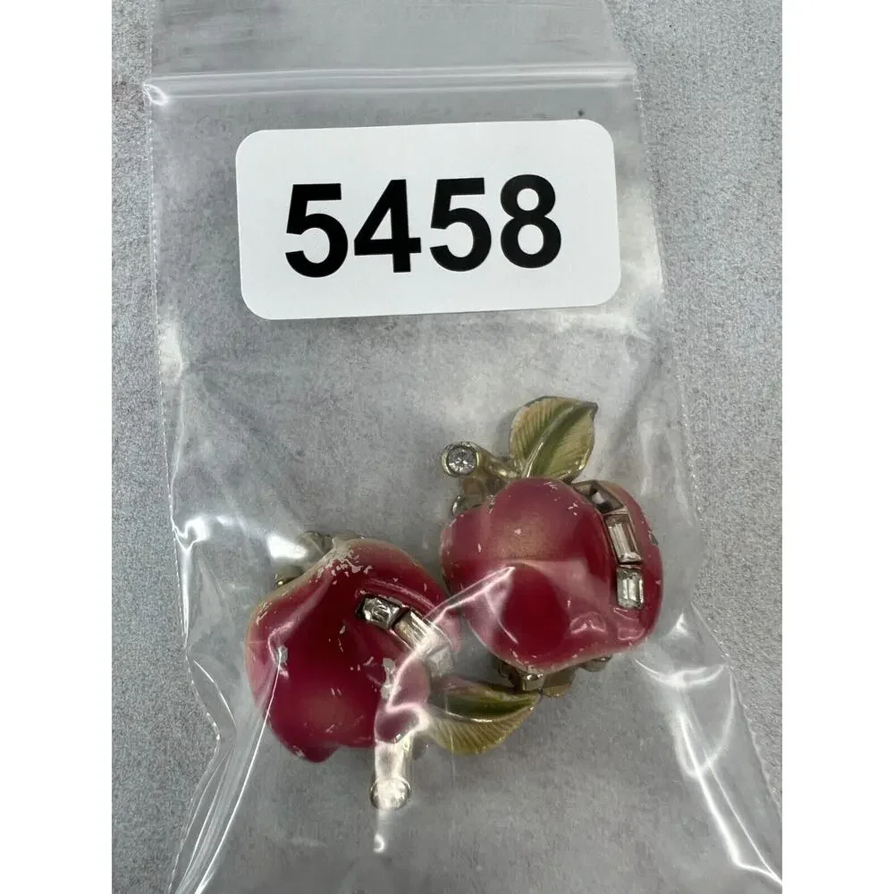 Vintage Red Gold-Tone Enamel Apple Shaped Small Clips - Lot of 2 Teacher‎